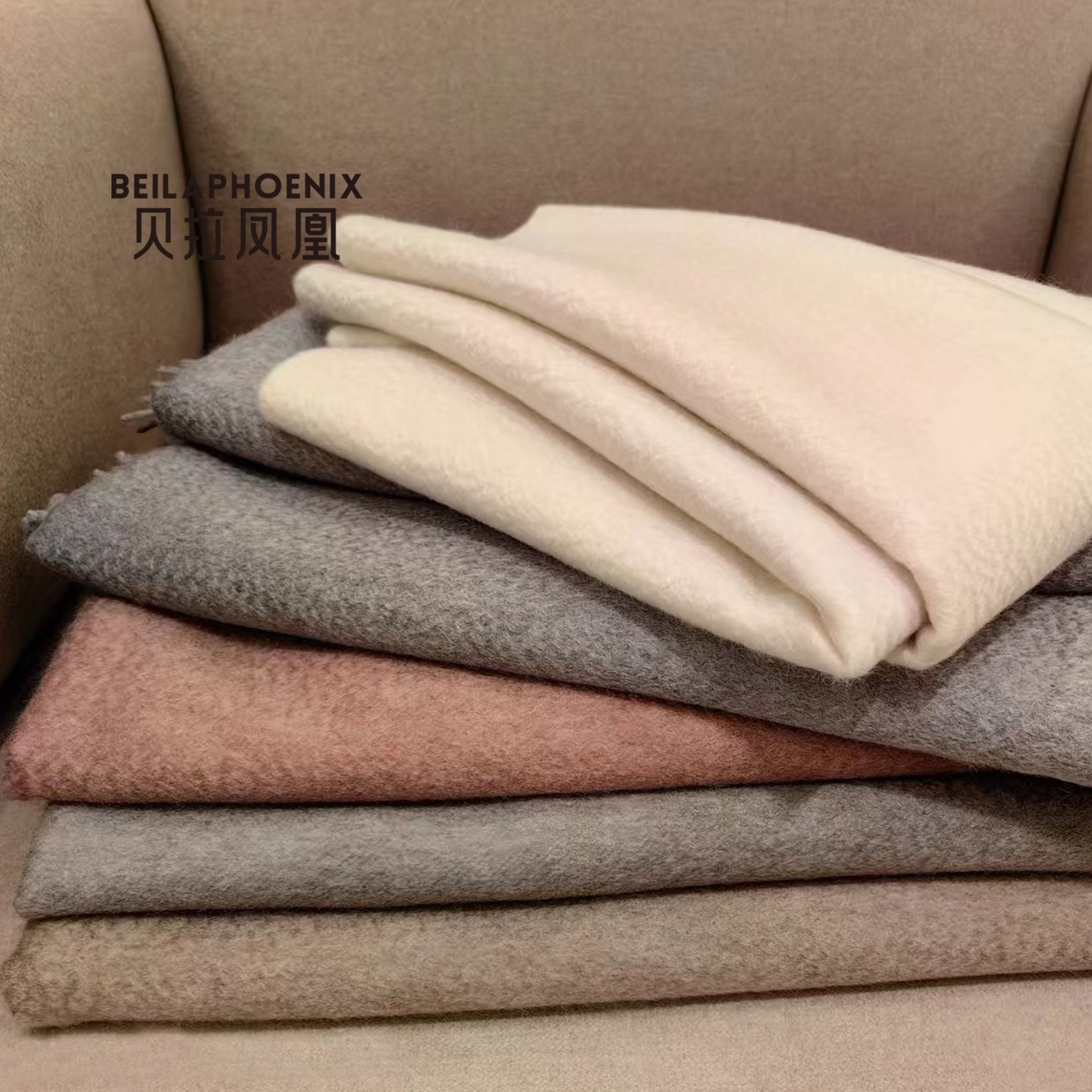 贝拉凤凰活刀绒山羊绒围巾披肩