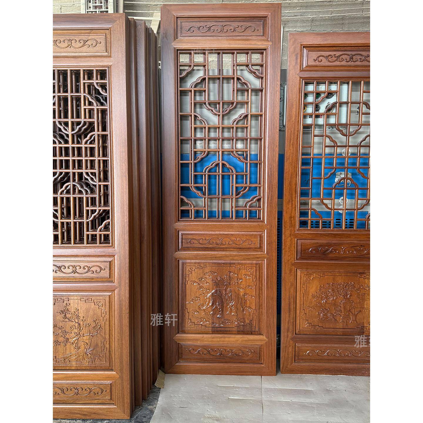 仿古门窗实木花格背景墙吊顶木格栅中式屏风隔断雕花木门松木榫卯