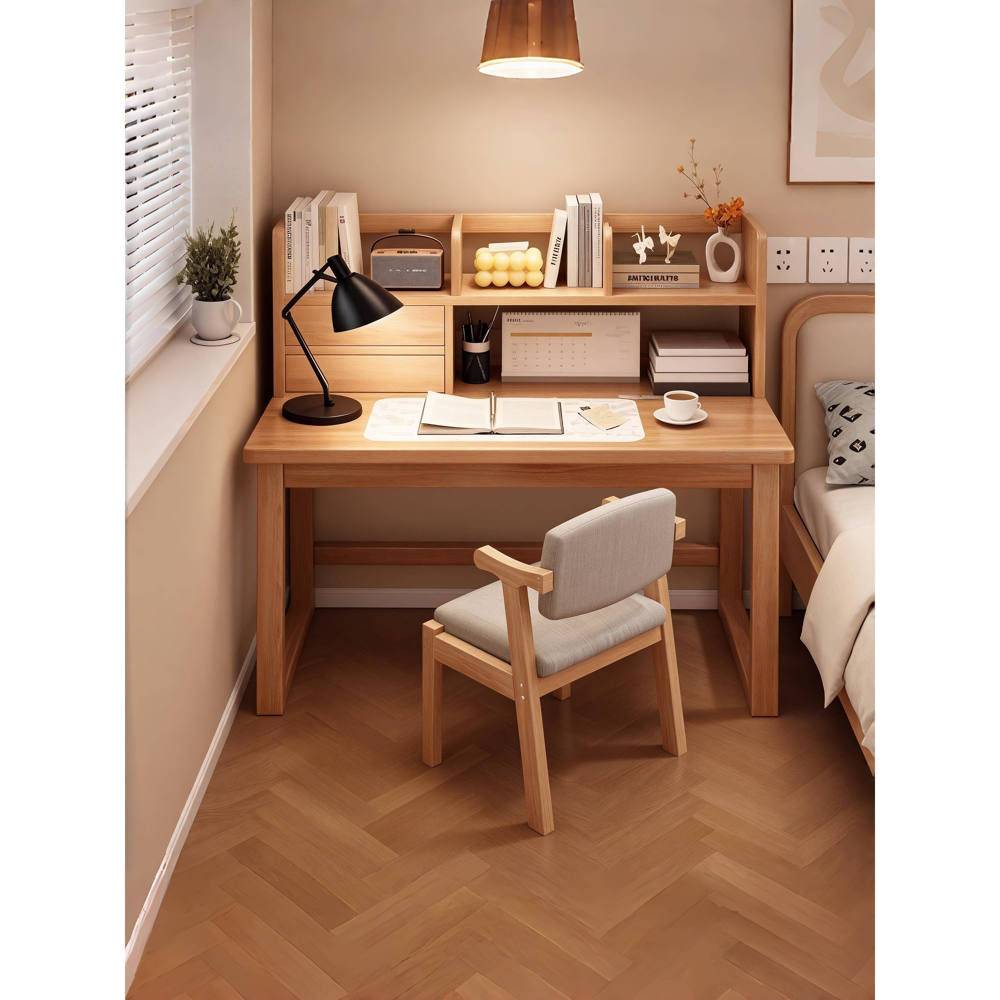 书架一体学习桌实木书桌儿童小学生家用小户型卧室写字桌椅套装