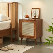 侘寂风实木藤编床头柜小柜子民宿家具复古风卧室简约收纳柜置物柜