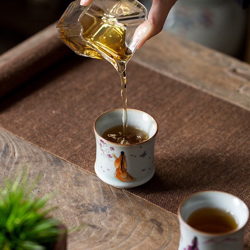 碌心 汝窑古风美人竹节杯茶杯主人杯品茗文艺古典素雅可养开片