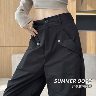 工装裤女2024冬季新款黑色加绒加厚保暖宽松美式酷飒风伞兵阔腿裤