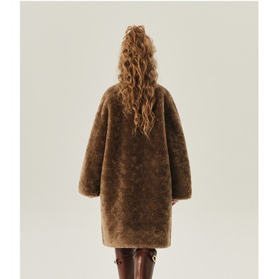 OPCP秋冬新款全羊毛一体女童装男宝宝中大童羊羔毛皮草外套中长款