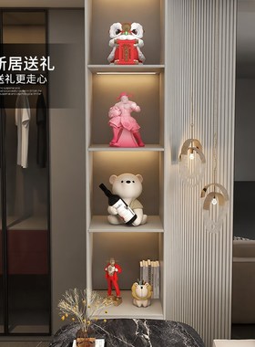 国潮醒狮财神爷摆件家用套装客厅酒柜装饰品玄关开业新年乔迁礼物
