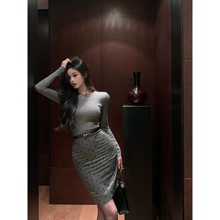 愉悦愉悦波点高腰包臀半身裙女秋季性感气质显瘦高级感中长款裙子