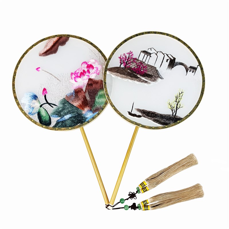 苏州扇子古风女苏绣湘妃竹中式双面绣古装汉服宫廷扇团扇非遗礼品