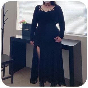 180的陈橙橙【男友视角2.0】大码女装气质鱼尾开叉连衣裙搭小外套