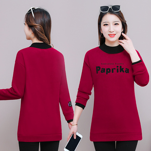 冬季2021年新款半高领卫衣女加绒宽松中长款长袖加厚时尚女士上衣