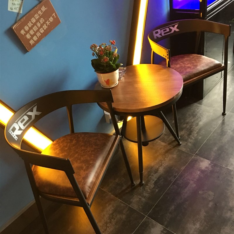 美式铁艺咖啡桌椅组合可升降复古小圆桌酒吧实木餐桌椅组合三件套