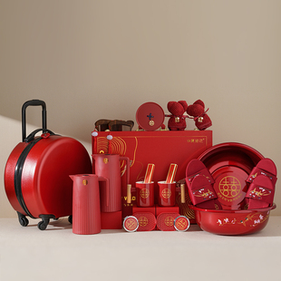 女方结婚用品大全婚礼高档喜盆洗漱杯新婚嫁妆陪嫁箱 恒列陪嫁套装