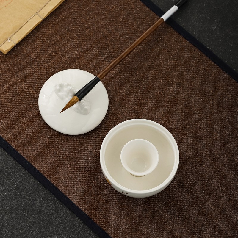 陶瓷不干墨池多功能火锅墨砚台带盖墨碗磨盘文房四宝书法用品墨盒