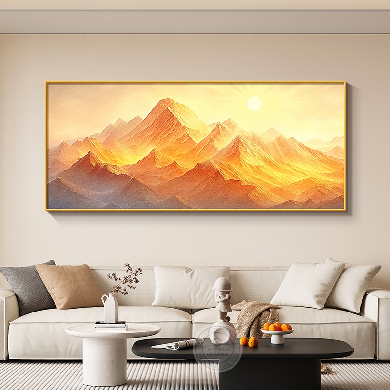 日照金山客厅装饰画办公室东墙聚财靠山图壁画沙发背景高级感挂画