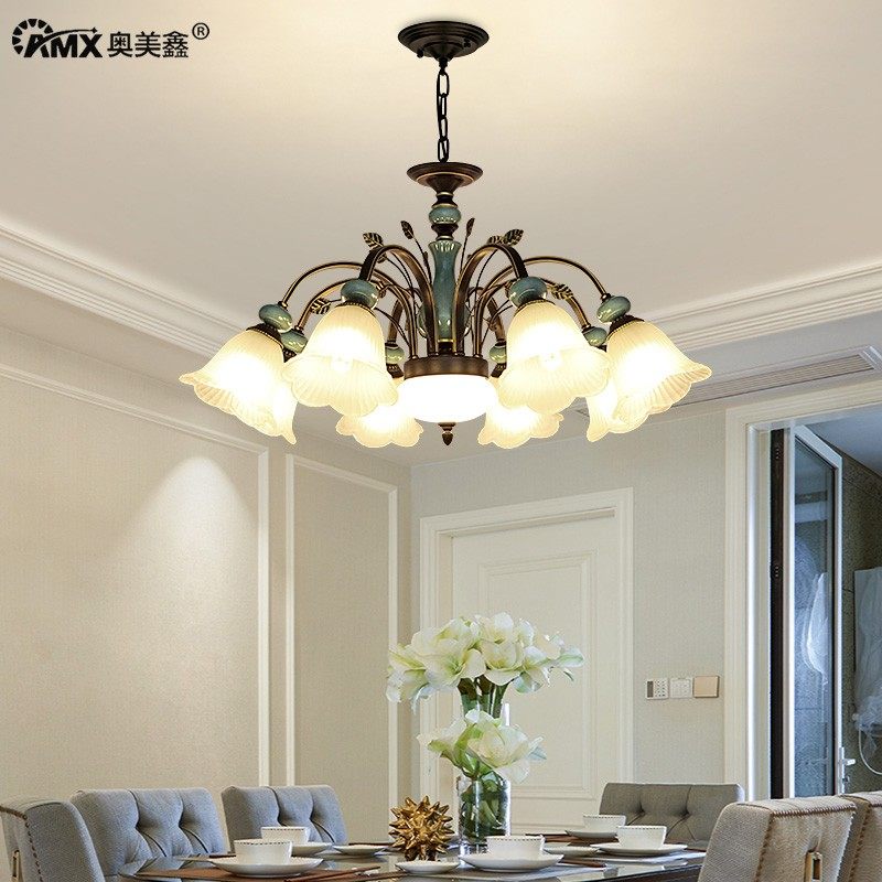 美式田园客厅吊灯2021年新款大气复古陶瓷主卧室餐厅书房8头6头灯,家装灯饰光源,客厅吊灯,淘宝优惠券,粉丝福利购,淘宝优惠卷