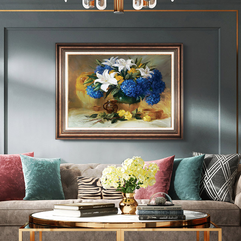 餐厅装饰画欧式客厅沙发背景墙挂画卧室玄关壁画单幅花卉油画美式图片