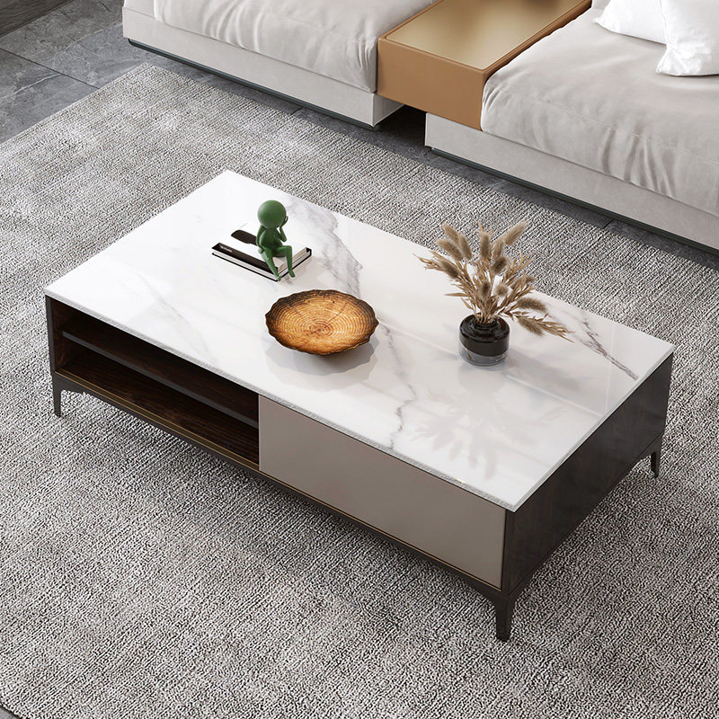意式极简电视柜小户型地柜大理石茶几意式边柜电视机柜茶几组合