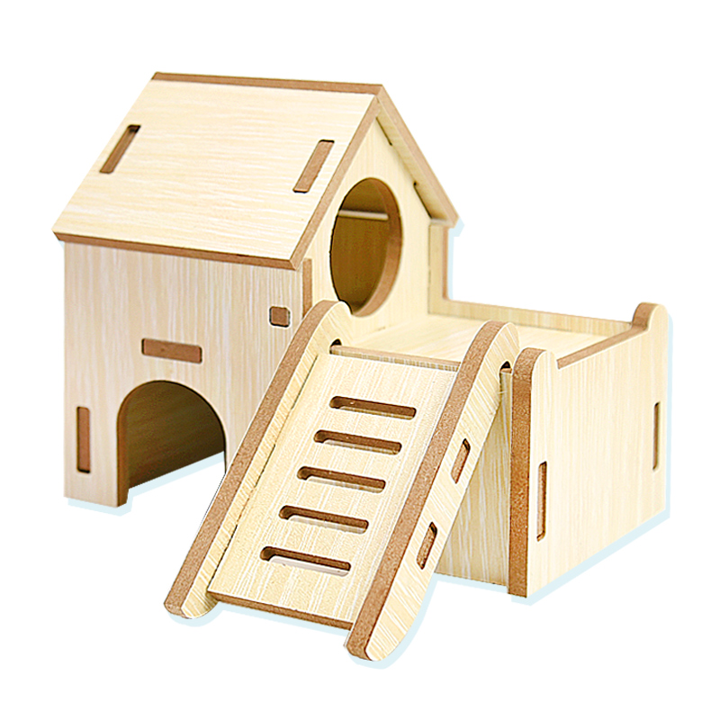 仓鼠木屋玩具金丝熊躲避爬梯小屋仓鼠窝木质房子笼子造景装饰用品