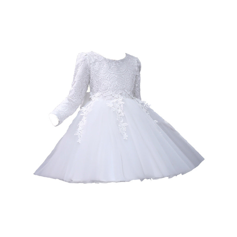 花童礼服公主裙女童连衣裙蓬蓬裙白色生日晚礼服儿童长袖演出服冬