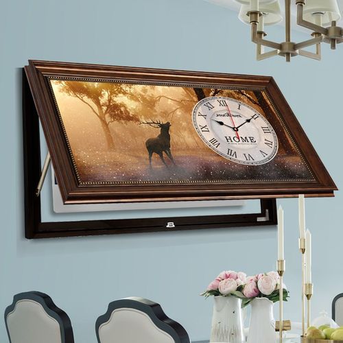 网红美式大尺寸电表箱装饰画带钟表欧式配电箱遮挡免打孔横版加长