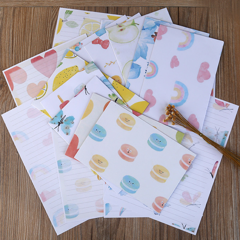 韩国小清新手绘水彩信封信纸套装创意简约可爱卡通信笺包邮可定制