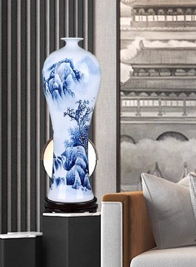 威弗列德手绘青花瓷器中式客厅插花落地大摆件家居景德镇陶瓷花瓶