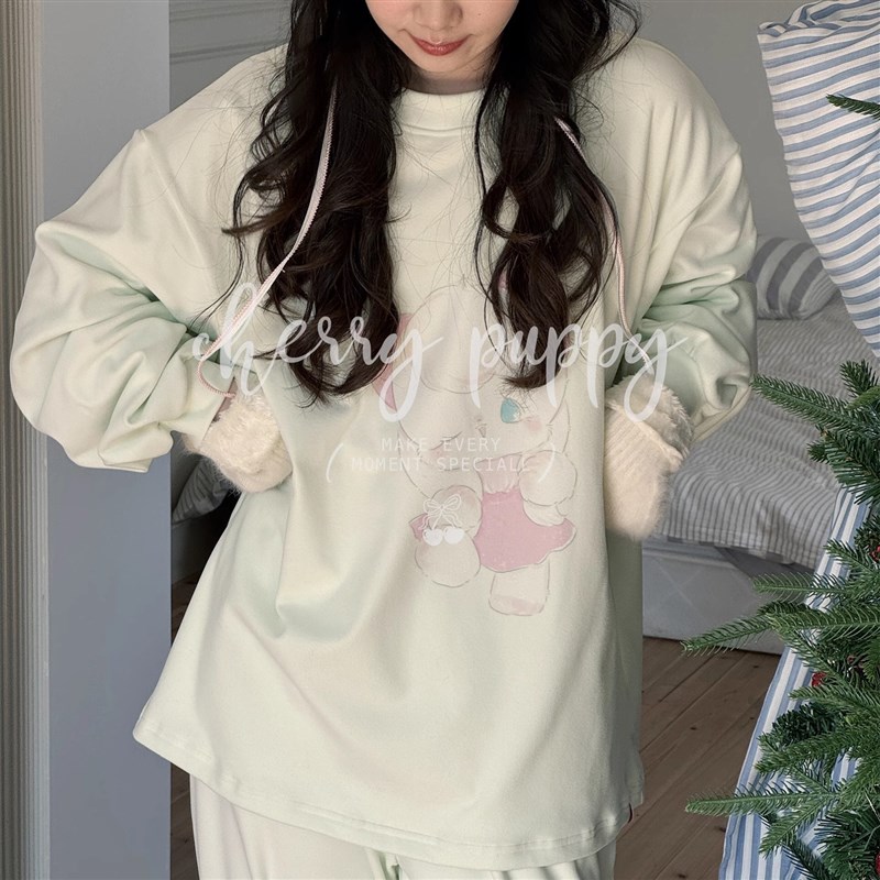 三色卫衣套装噗噗家族长袖长裤亲肤绒德绒睡衣居家服舒适女可外穿