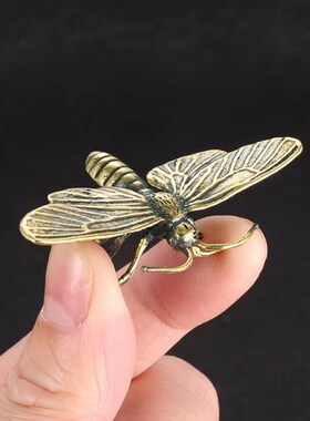 实心纯铜蝴蝶蜻蜓小摆件昆虫蟋蟀螳螂茶宠毛毛虫童趣个性工艺品