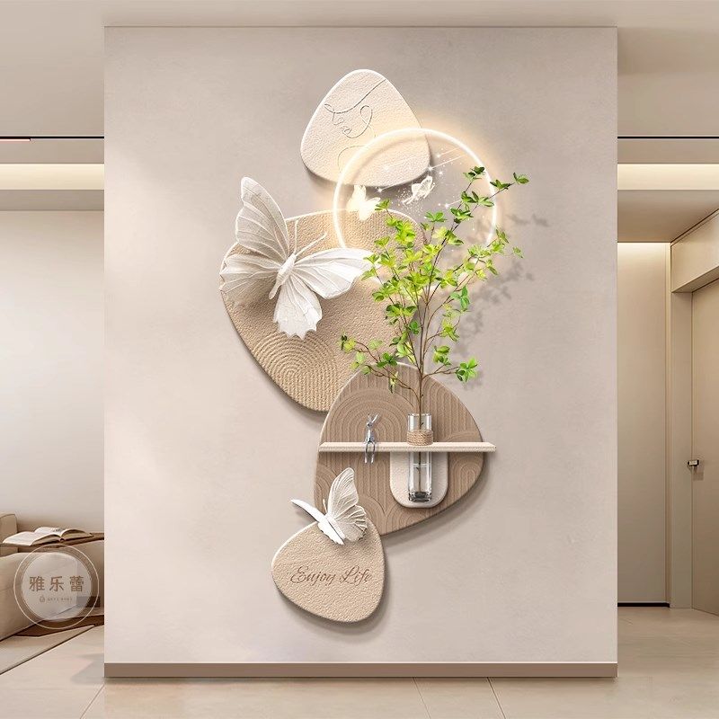 石来运转玄关装饰画黑白水培绿植极简走廊旺运挂画入户正对门壁画