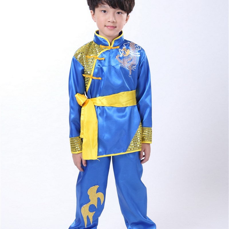 幼儿童武术表演出少儿中国功夫男童腰鼓舞蹈服小学生打鼓服装长袖