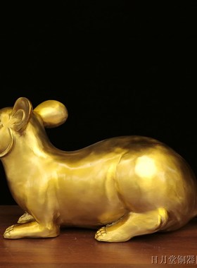 大号纯黄铜老鼠生肖金钱鼠五鼠运财母子鼠钱袋光面鼠家用财位摆件