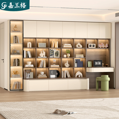 定制去客厅化书柜书桌一体整墙到顶卡座沙发储物柜子书架组合9F83