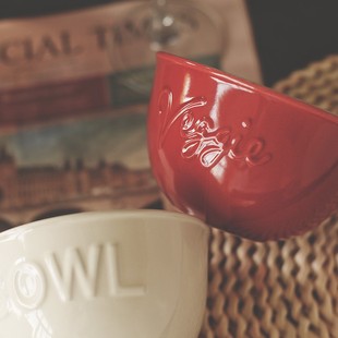 三拾家 英文浮雕日式风格饭碗家用米饭碗汤碗 复古个性陶瓷碗简约