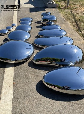 现货不锈钢水滴鹅卵石头雕塑高圆坐镜面室内户外水池装饰摆件金属