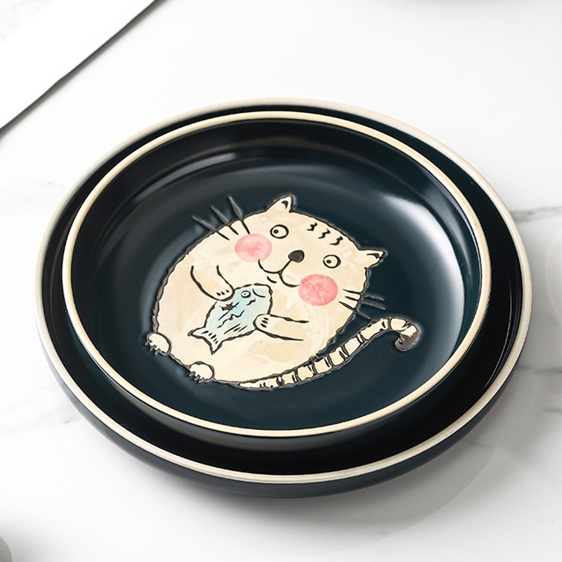 日式釉下彩复古手绘陶瓷牛排西餐盘子菜盘平盘圆盘早餐甜品沙拉盘