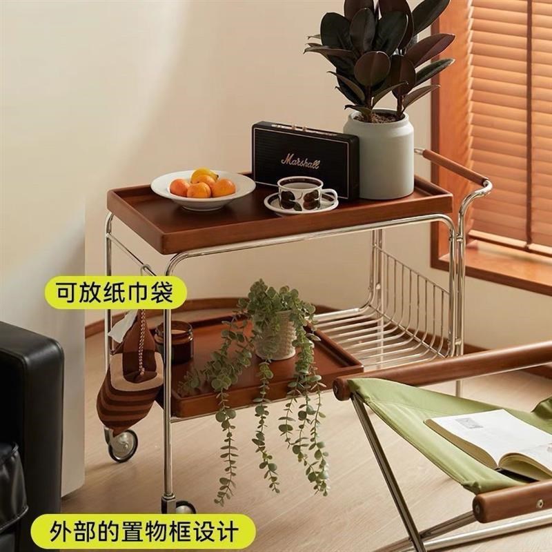 网红实木沙发边几复古日式MUU茶水小推车可移动茶几客厅边柜餐车