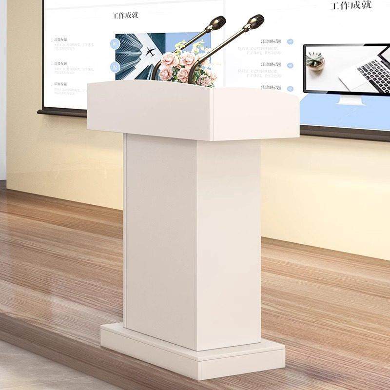 演讲台发言台简易白色商用木质接待咨询迎宾桌子会议室发言席耐用