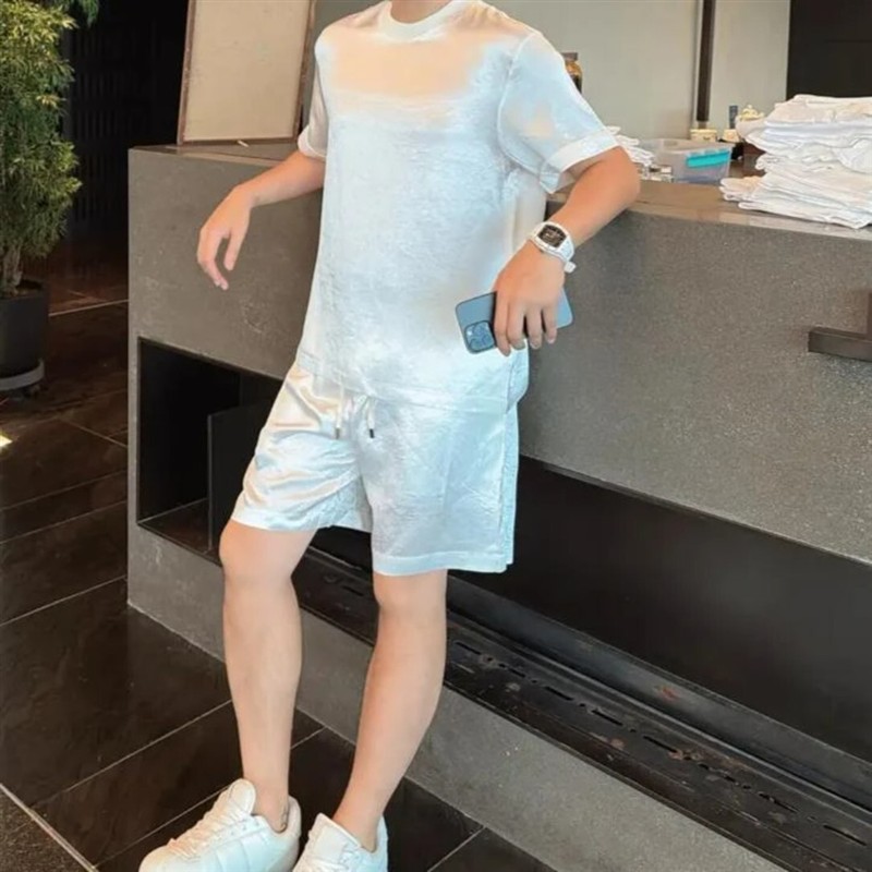 几禾轻奢欧洲站夏季潮牌套装进口高端冰感丝滑短袖T恤上衣短裤