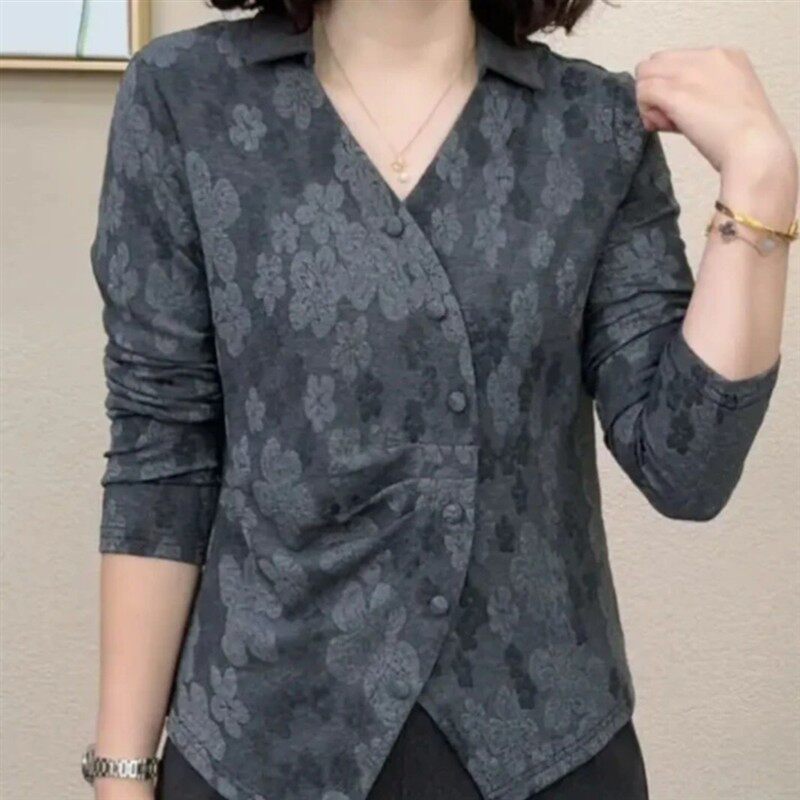 2雅怡女衣阁秋季新款气质时尚洋气扎染翻领印花长袖设计感女士上