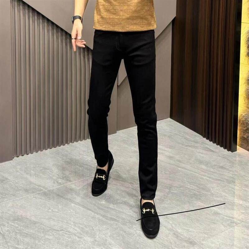 LUFU轻奢高奢百搭牛仔裤时尚修身韩版打底男黑色窄管紧身裤牛仔裤