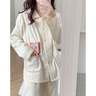 甜美碎花公主风磨毛加厚纯棉睡衣冬季女款可爱娃娃领两件套家居服
