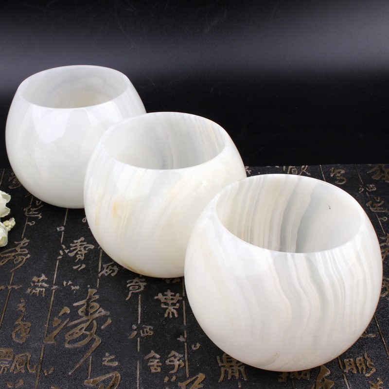 天然白玉圆杯玉石杯子仿古中式香薰杯家居玉器摆件蜡烛杯玉酒杯子
