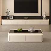 实木落地电视柜茶几组合客厅家用奶油风电视机柜2024新款 烤漆地柜