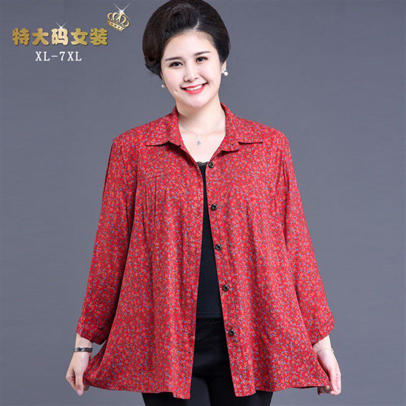 6XL加肥加大码女装衬衫200斤特胖妈妈七分袖衬衣中老年奶奶春夏装