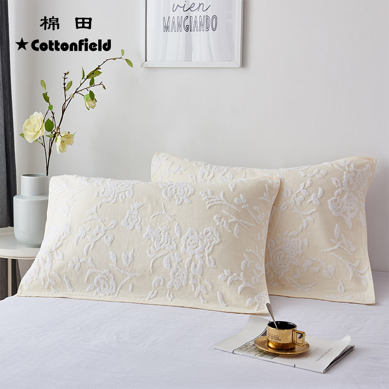 棉田全棉家用一对装枕巾纯棉纱布情侣单人枕头毛巾秋冬季吸汗柔软