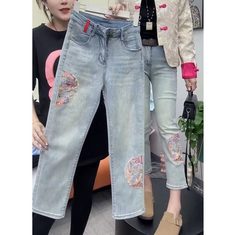 大码女装夏季高腰弹力显瘦直筒牛仔裤女2024年新款梨形身材女裤子