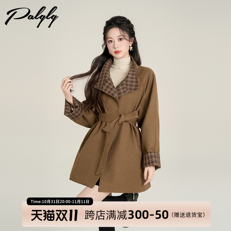 咖啡色洋气呢子大衣女冬装2024年新款高级感中长款小个子毛呢外套