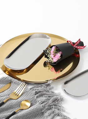 北欧风首饰展示架托盘黄铜金色椭圆形金属碟子收纳盘拍摄道具摆件