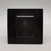 亦知黑色86型二位双电话四芯电话插座开关面板 免打RJ11语音电话