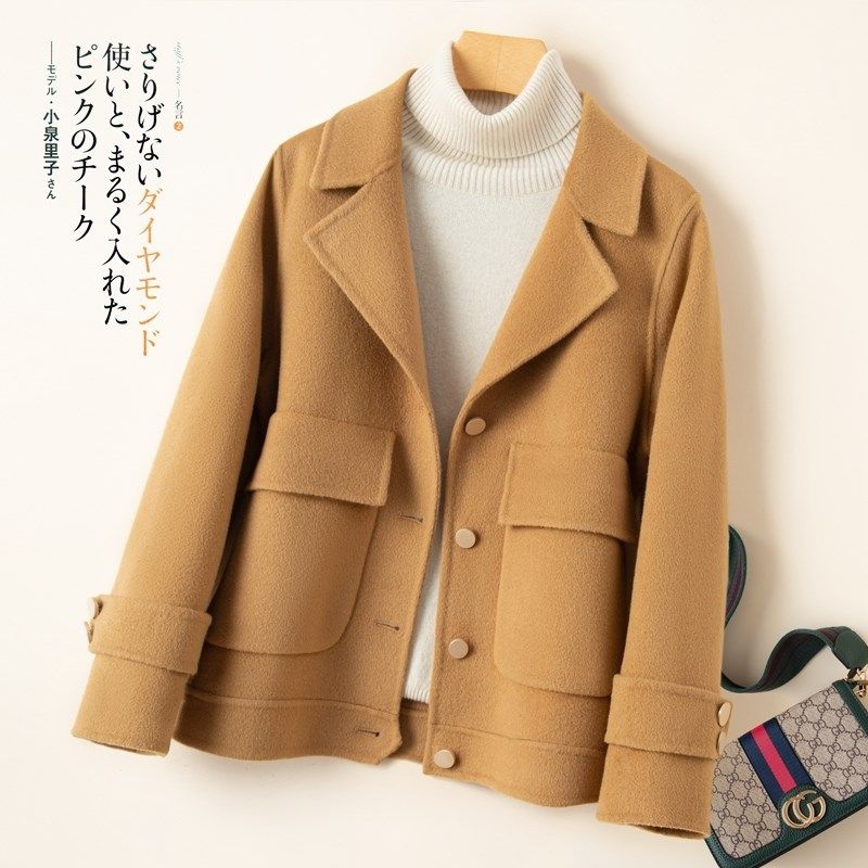 双面羊毛大衣女秋冬短款西装领休闲宽松显瘦纯小个子毛呢外套368