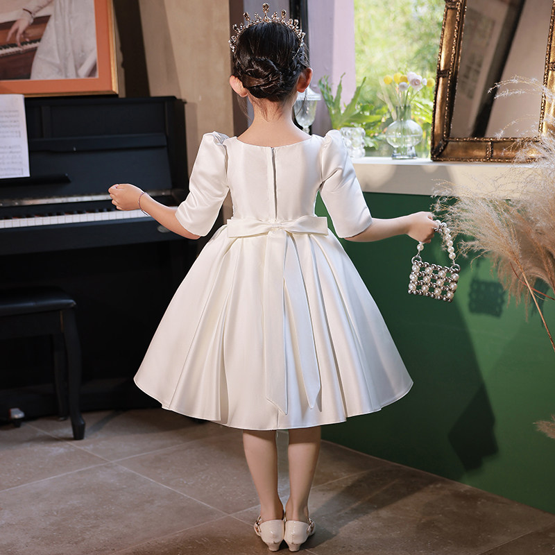 白色花童小女孩婚礼儿童主持人公主裙女童钢琴演奏礼服高端生日女