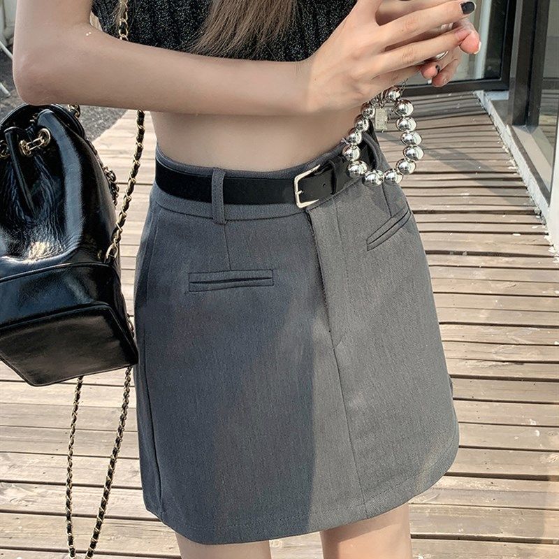大码灰色西装短裙女夏季高腰半身裙遮肚梨形身材防走光a字包臀裙,女装/女士精品,半身裙,淘宝优惠券,粉丝福利购,淘宝优惠卷